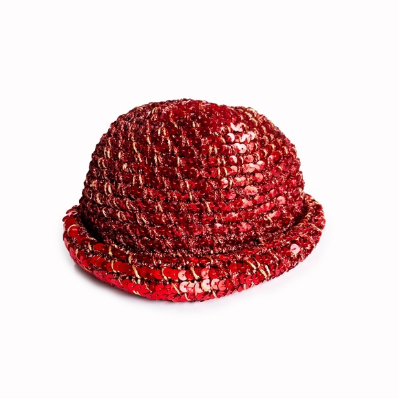 Vintage 1970s Halston Sequin Skull Cap Beanie – Red Disco Era Studio 54 Glam - Picture 4 of 12